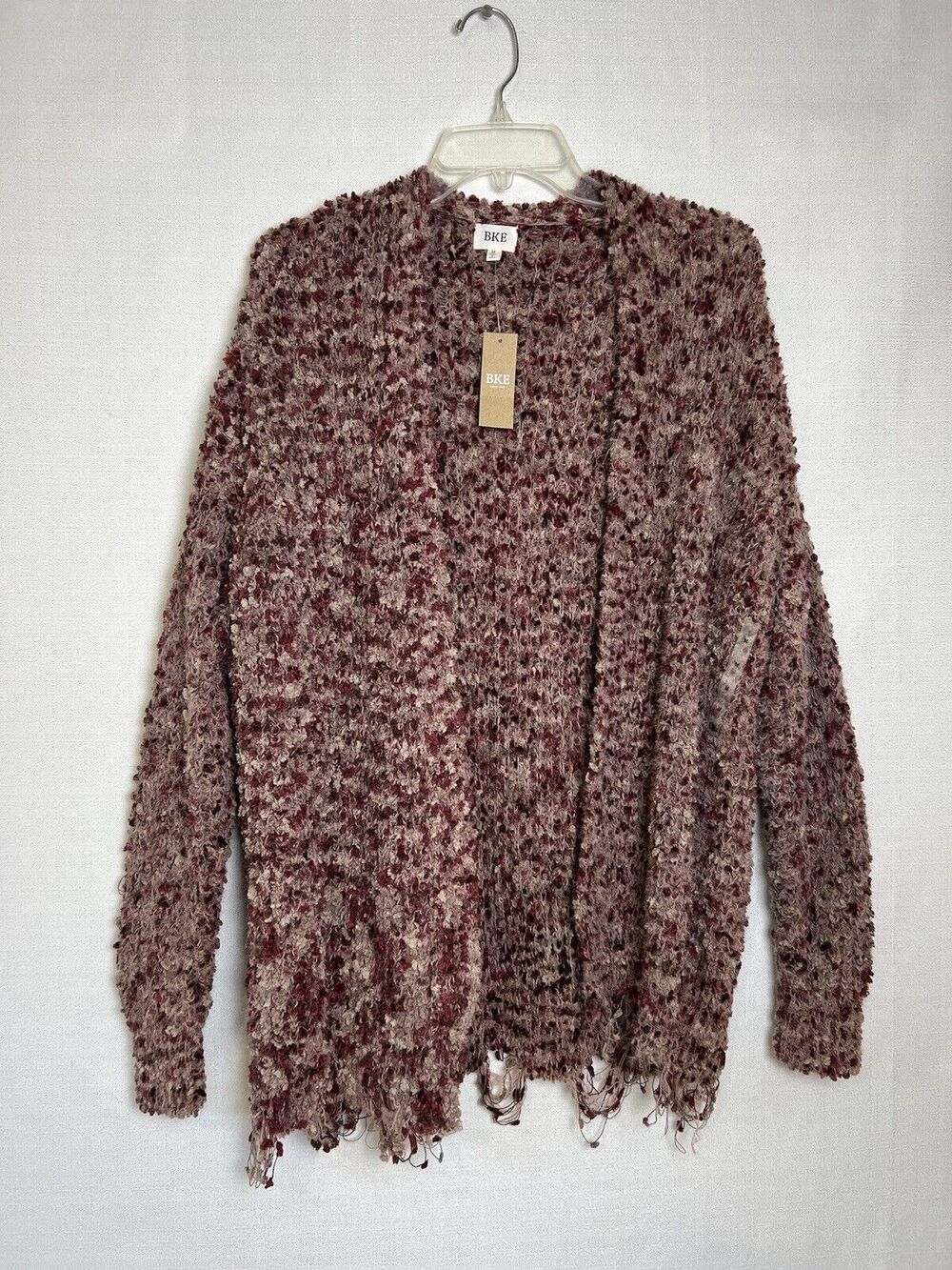 BKE Cardigan Sweater Size Medium Popcorn Texture Frayed Ends NWT